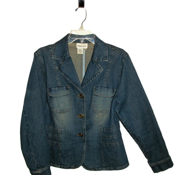 Vintage Blue Jean Denim Jacket by Coldwater Creek Women's Petite Large Only 8.99 USD