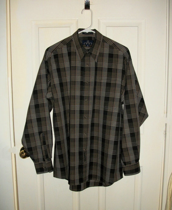 Vintage Gray & Black Plaid Long Sleeve Shirt Poin… - image 7