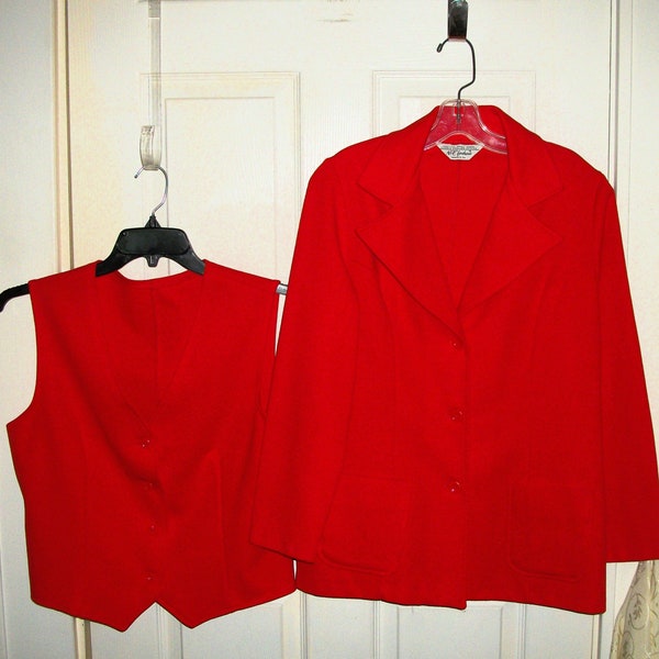 Vintage 1960s 1970s Red Orange Blazer & Matching Vest by NPC Fashions Women's Medium 8 -10 Mod Set Only 10 USD