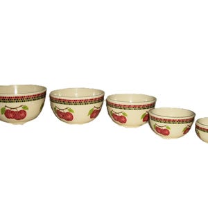 Vintage Measuring Cups Nesting Melamine Bowls Apple Pattern Set of 5 Just 8 USD
