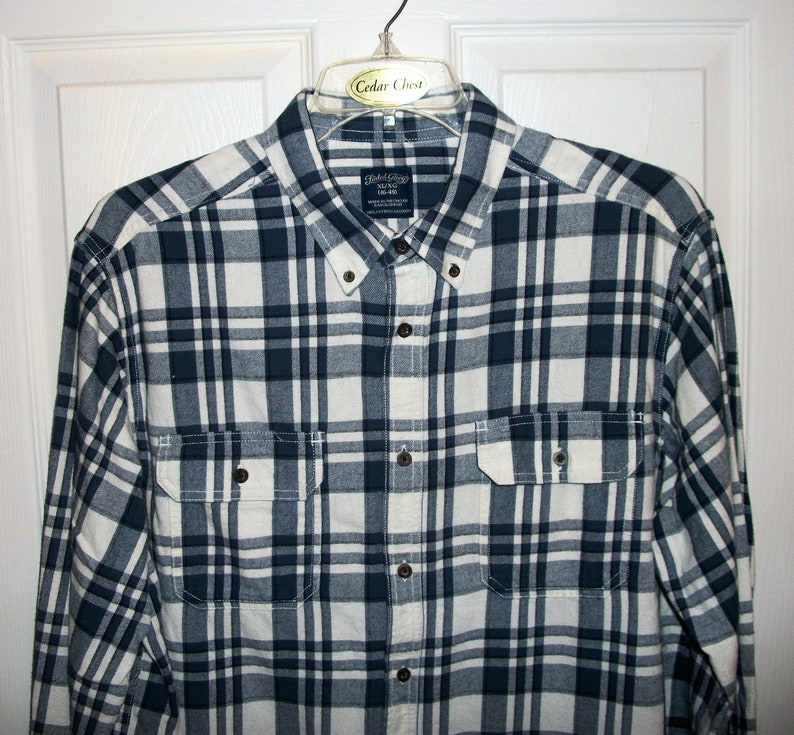 Vintage Mens Blue Plaid Flannel Shirt W/ Button Down Collar by - Etsy