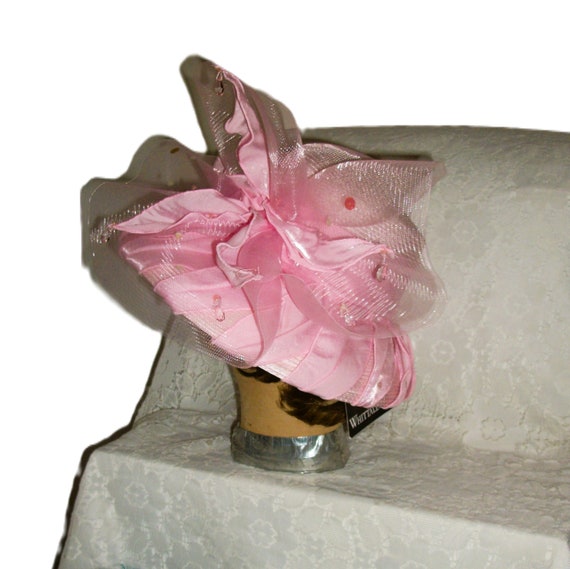 Vintage Pink Hat Curved Brim  with Satin, Chiffon… - image 3