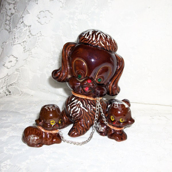 Vintage Poodle Dog with Puppies Ceramic Pottery Figurine Japan Mid Century Modern Kitsch Only 4.99 USD