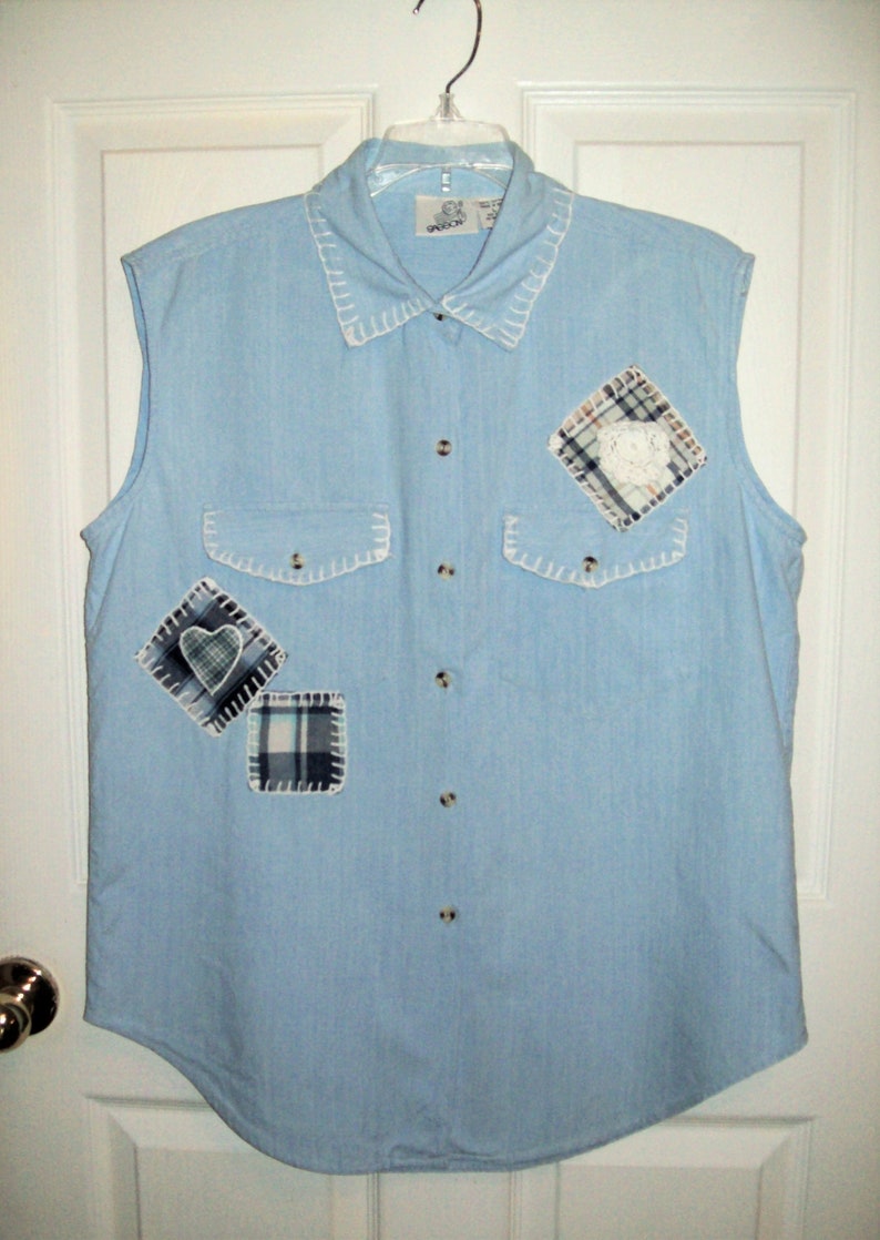 sleeveless denim blouse