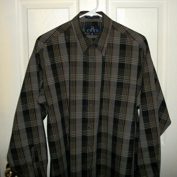 Vintage Gray & Black Plaid Long Sleeve Shirt Poin… - image 8