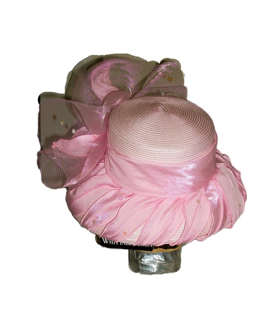 Vintage Pink Hat Curved Brim  with Satin, Chiffon… - image 7