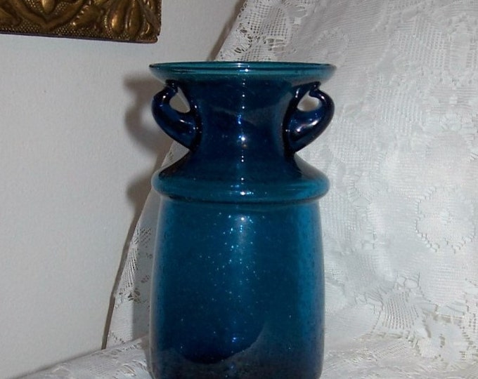 Vintage Blue Bubble Glass Vase W/ Small Handles Only 12 USD Etsy
