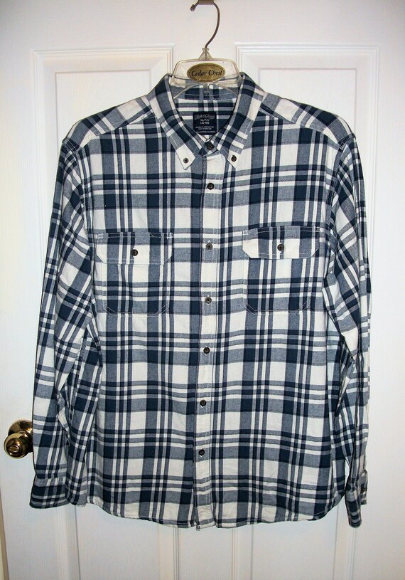 Vintage Mens Blue Plaid Flannel Shirt W/ Button Down Collar by - Etsy