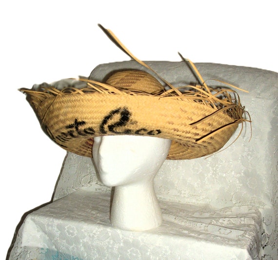 Vintage Woven Straw Hat Jibaro Pava Natural Curve… - image 2
