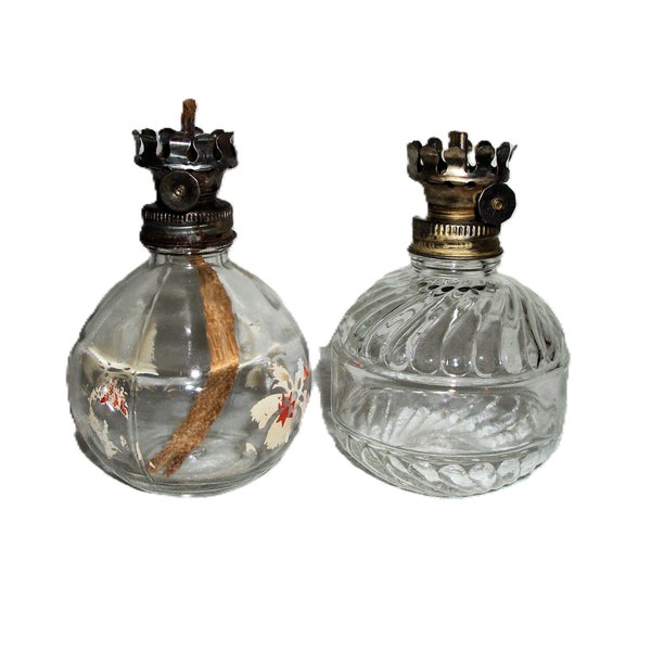 Vintage Oil Lamps Bases Clear Glass Miniatures or Small Lamps w/ Burners marked S 3 & 4 get both for Only 5.99 USD