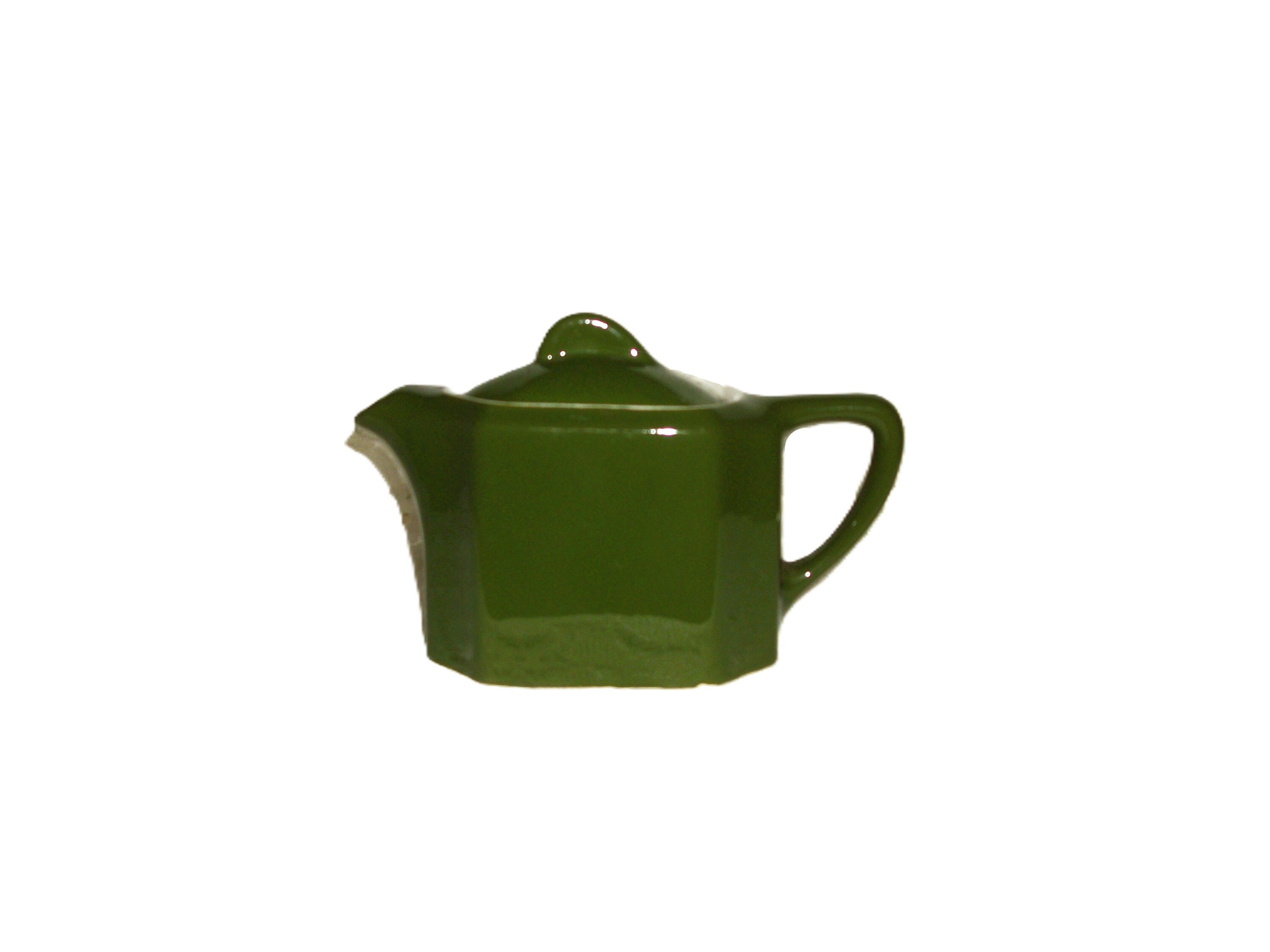Vintage olijfgroen hal aardewerk individuele theepot enkele 10 ounce portie gemaakt in de VS 4 1/2" hoog land rustiek slechts 12 USD