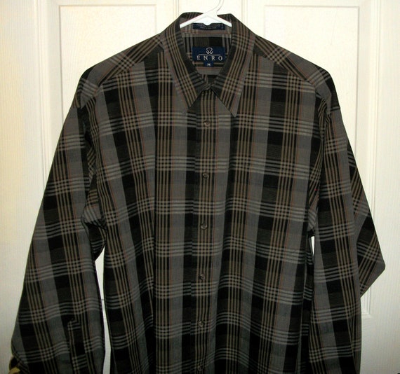 Vintage Gray & Black Plaid Long Sleeve Shirt Poin… - image 3