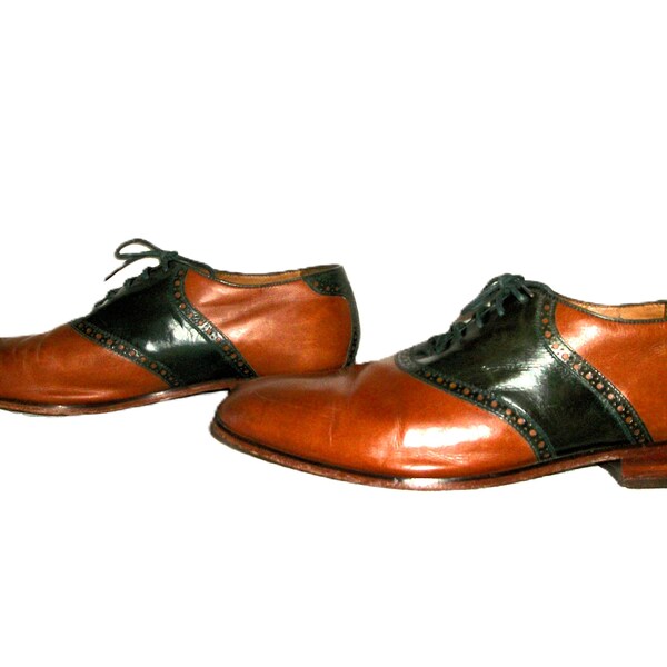 Vintage Men's Brown & Green Leather Saddle Shoes Oxfords by Florsheim Limited Size 11 1/2 D Only 35 USD