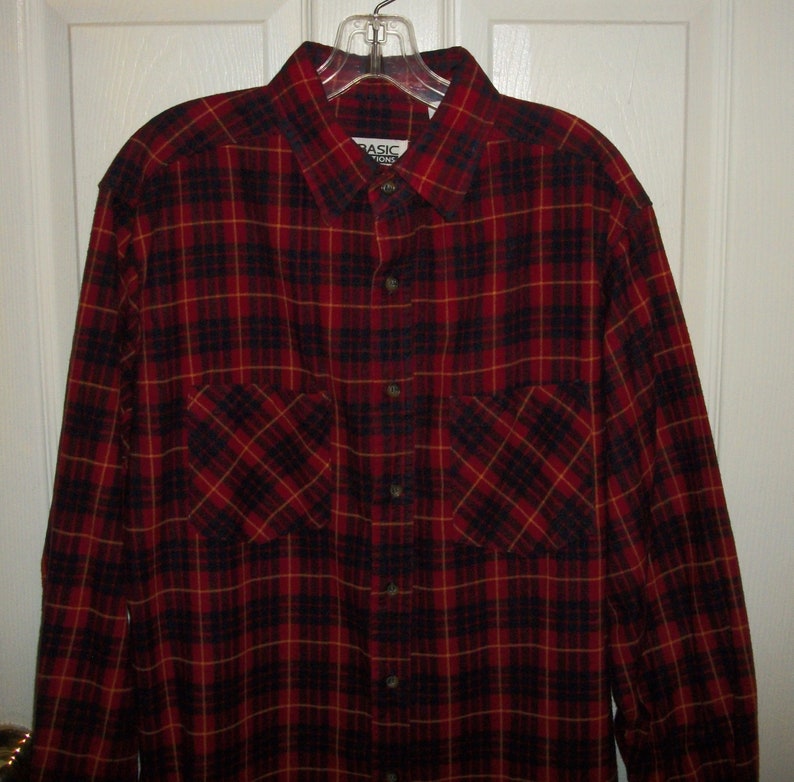 Vintage Mens Red Plaid Flannel Shirt by Basic Editions Large - Etsy