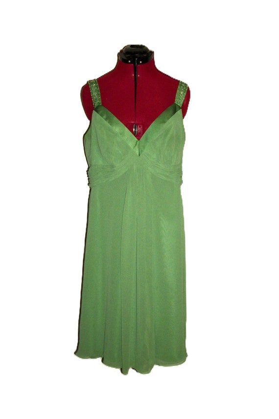 Vintage Green Chiffon Dress Bead & Sequin Shoulder