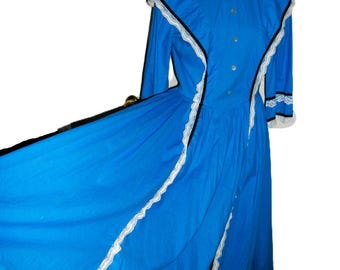 Vintage 1976 Bicentennial Blue Colonial Dress w Bonnet Small Homemade OOAK Only 45 USD