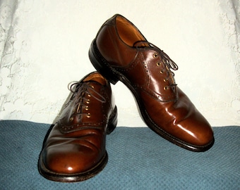 Vintage Brown Leather Aristocraft Saddle Oxfords by Johnston and Murphy Size 9 C/A Only 25 USD