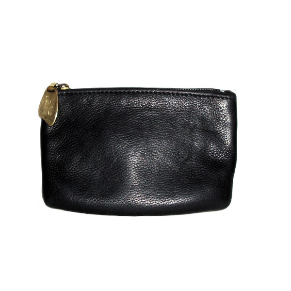 Vintage Black Leather Wallet Coin Purse Bag by Libaire USA High Quality Full Grain Leather Brass Hang Tag Only 12 USD