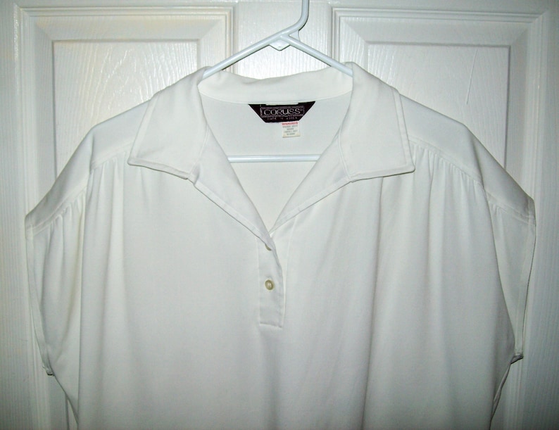SAlE 20/% OFF Vintage White Short Sleeve Knit Pullover Top V Neck Blouse by Corliss Extra Large Now 4 USD
