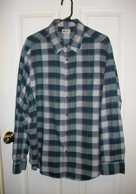 Vintage Green Plaid Flannel Shirt w Pocket by Haggar … - Gem