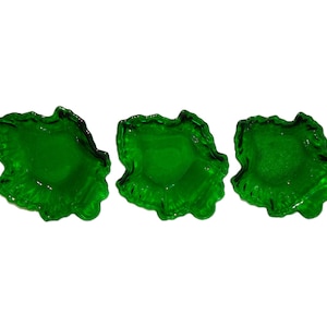 Vintage Green Glass Candy Nut Dish or Relish Tray Leaf Shape by Anchor Hocking Mid Century Modern Set of 3 Only 10 USD