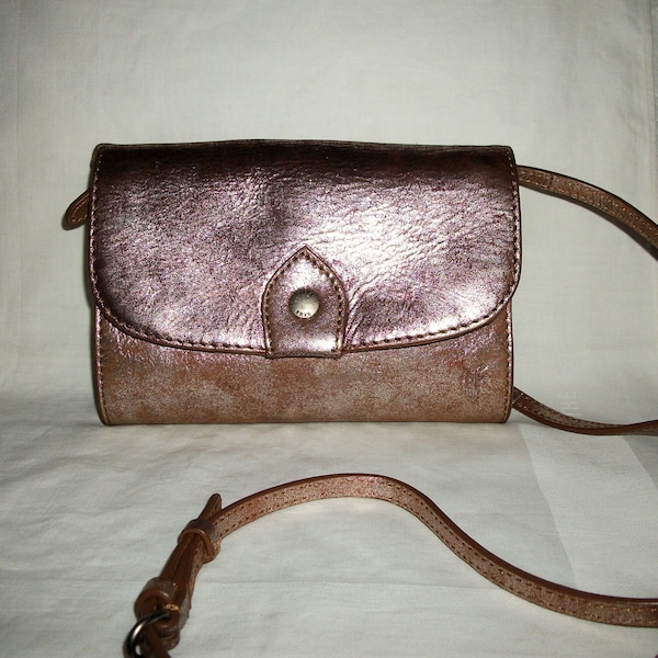 Vintage Leather Crossbody Shoulder Bag Purse by Frye Pink Dusty Rose Gold Mauve Metallic Only 15 USD