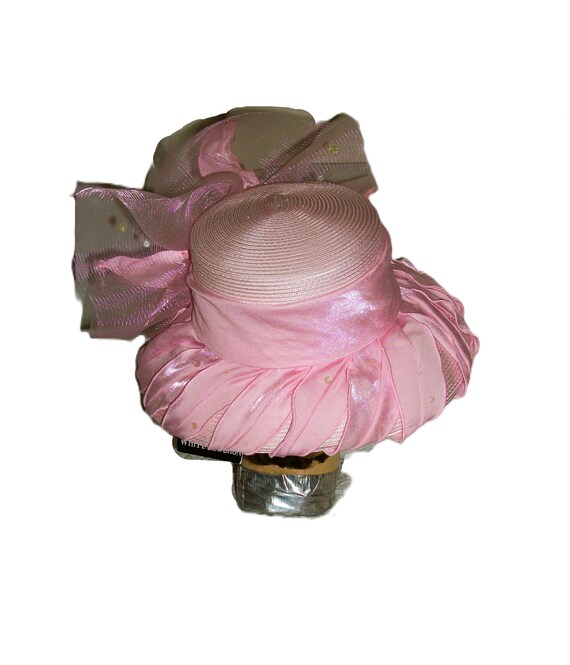 Vintage Pink Hat Curved Brim  with Satin, Chiffon… - image 8