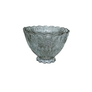 Vintage Clear Patterned Scalloped Glass Pendant Ceiling Light Replacement Cover Dome Shade Sconce w Floral Motif 4 3/4&quot; Tall EAPG 14 USD
