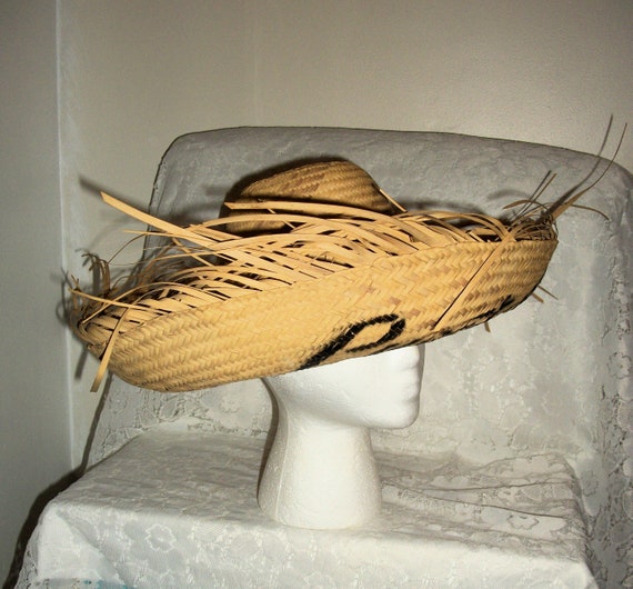 Vintage Woven Straw Hat Jibaro Pava Natural Curve… - image 10