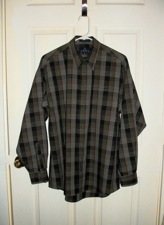 Vintage Gray & Black Plaid Long Sleeve Shirt Poin… - image 1