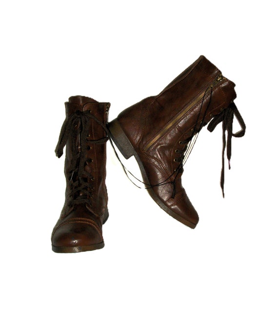 Vintage Brown Ankle Boots Side Zip Lace Up Granny… - image 7