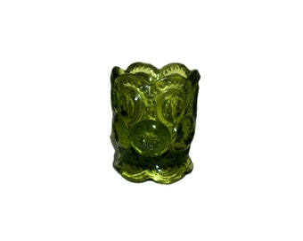 Vintage Green Glass Toothpick Holder LE Smith Moon & Stars Scalloped Top Edge Only 8 USD