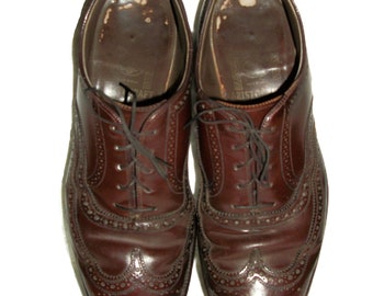 Vintage Burgundy Brown Leather Aristocraft Longwing Oxfords by Johnston and Murphy Men's Approximate Size 10 Need Re Soled Only 12 USD