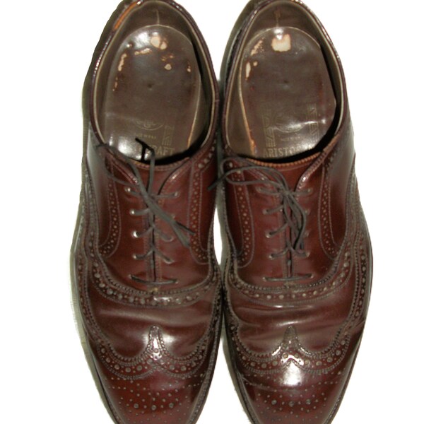 Vintage Burgundy Brown Leather Aristocraft Longwing Oxfords by Johnston and Murphy Men's Approximate Size 10 Need Re Soled Only 12 USD