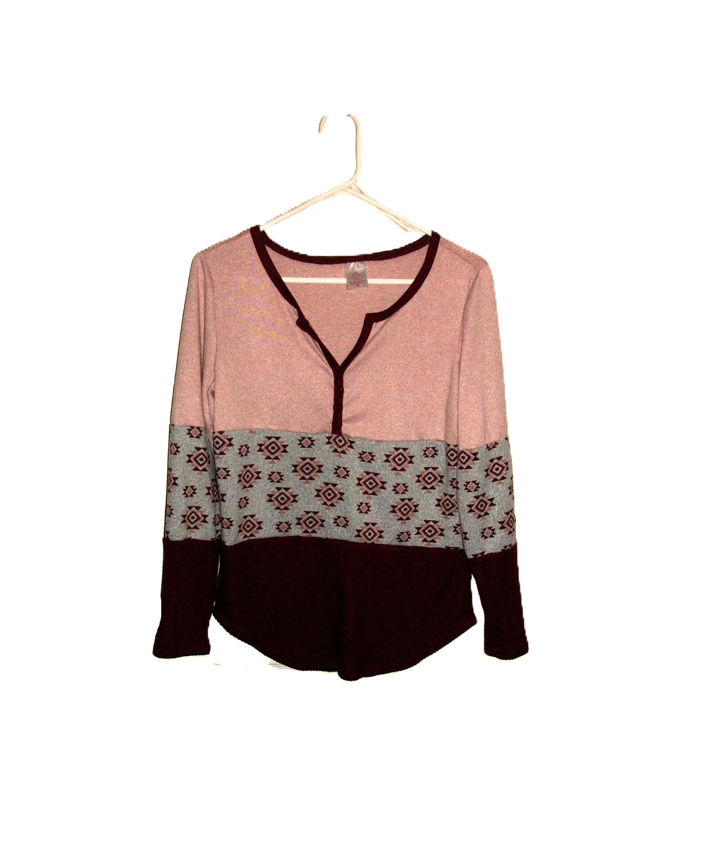 Vintage Pink Knit Top Pullover T Shirt by No Boundaries Women's Large Size 11-13 Only 8 USD