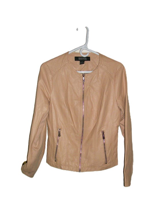 SAlE 80% Vintage Beige Faux Leather Jacket Zip Front Medium Now 2 USD