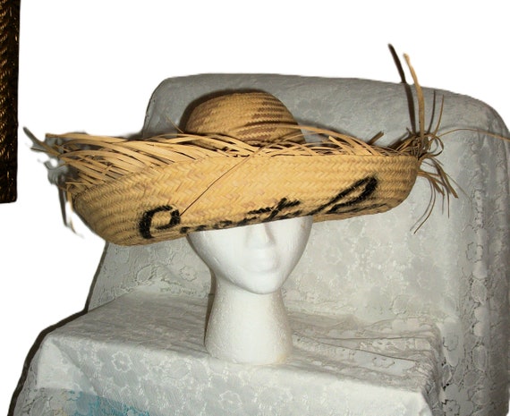 Vintage Woven Straw Hat Jibaro Pava Natural Curve… - image 3