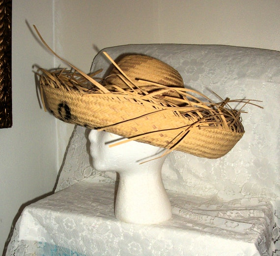 Vintage Woven Straw Hat Jibaro Pava Natural Curve… - image 1