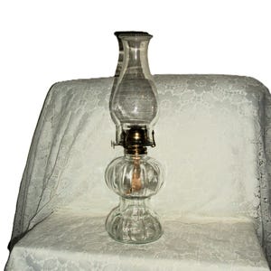 Vintage Glass Oil Lamp w/ Ridged Base Lamplight Farms Brass Burner Only 30 USD