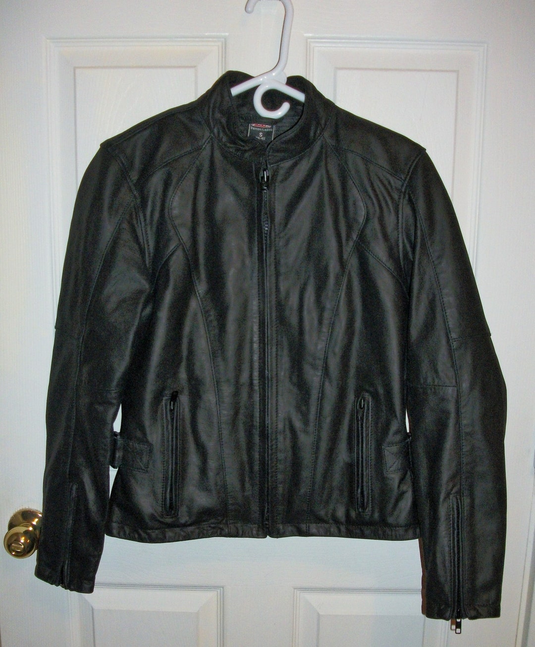 Vintage Black Leather Cafe Racer Motorcycle Jacket Polo of - Etsy