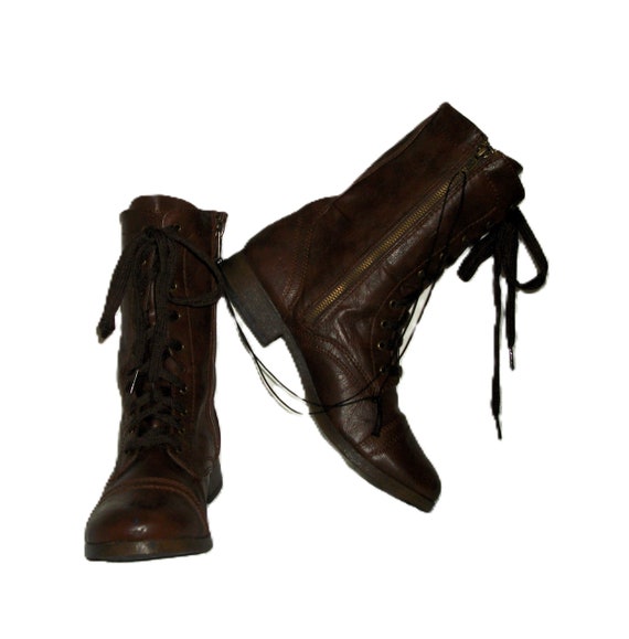 Vintage Brown Ankle Boots Side Zip Lace Up Granny… - image 1