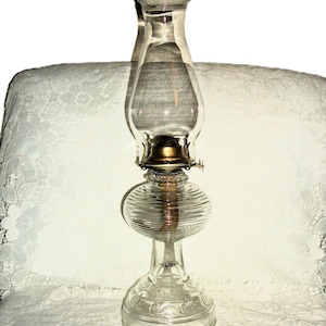 Antique Oil Lamp Victorian Edwardian Beehive EAPG Glass Pedestal Base Kerosene Lamp w/ Eagle Brass Burner Only 42 USD