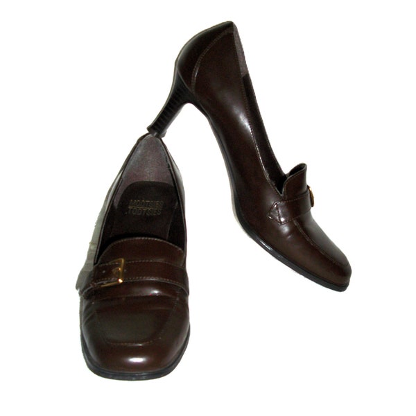 Vintage Brown Loafer Pumps 2 1/2" Spool Heels by Mootsies Tootsies Women's Size 8 Only 9 USD