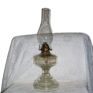 Antique Victorian Edwardian EAPG Glass Pedestal Base Oil Lamp by Scovill w/ Queen Anne Brass Burner Only 50 USD
