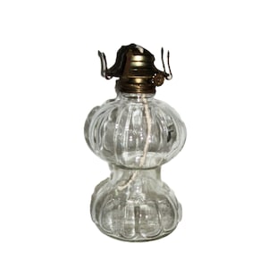 Vintage Glass Oil Lamp w/ Ridged Base & Metal Burner Only 7 USD