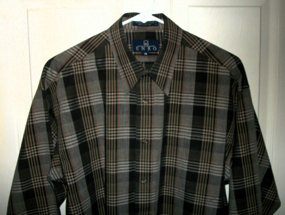 Vintage Gray & Black Plaid Long Sleeve Shirt Poin… - image 5