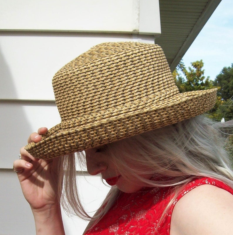 Vintage Natural Woven Sun Hat by Scala Handcrafted One Size Only 9 USD