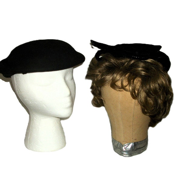 Vintage Black Wool Beret by Ann Taylor & Black Velvet Pillbox Hat w/ Glass Bead Accents by Miss Irene get BOTH for Only 7 USD