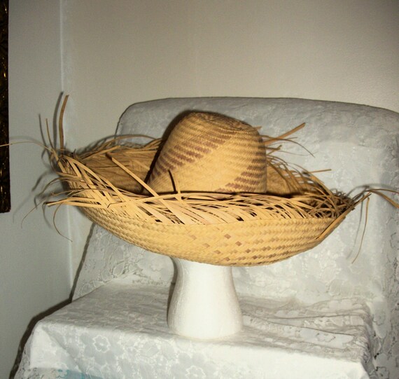 Vintage Woven Straw Hat Jibaro Pava Natural Curve… - image 7