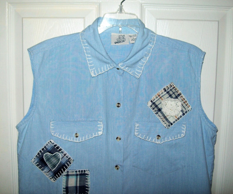 sleeveless denim blouse